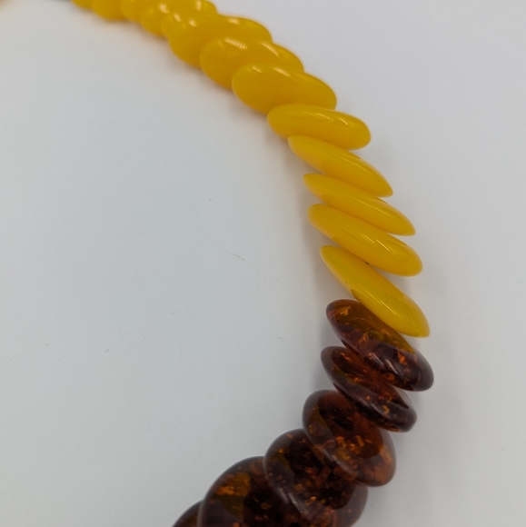 LARGE Graduated COGNAC & EGG YOLK Reconstituted AMBER DISCS RUNWAY NECKLACE 23" - Picture 8 of 15